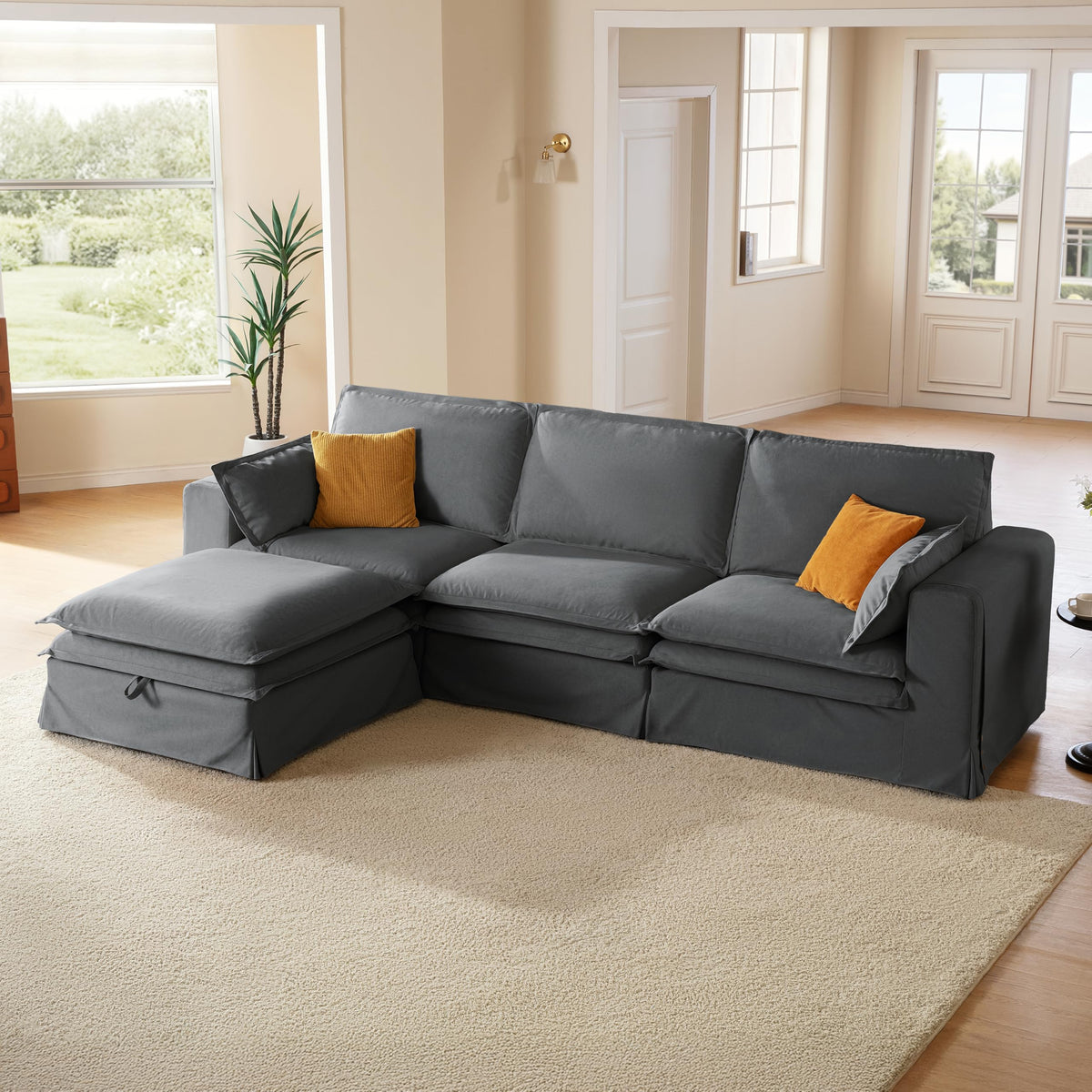 125" Washable Oversized Modular Sectional Sofa Couches, Grey