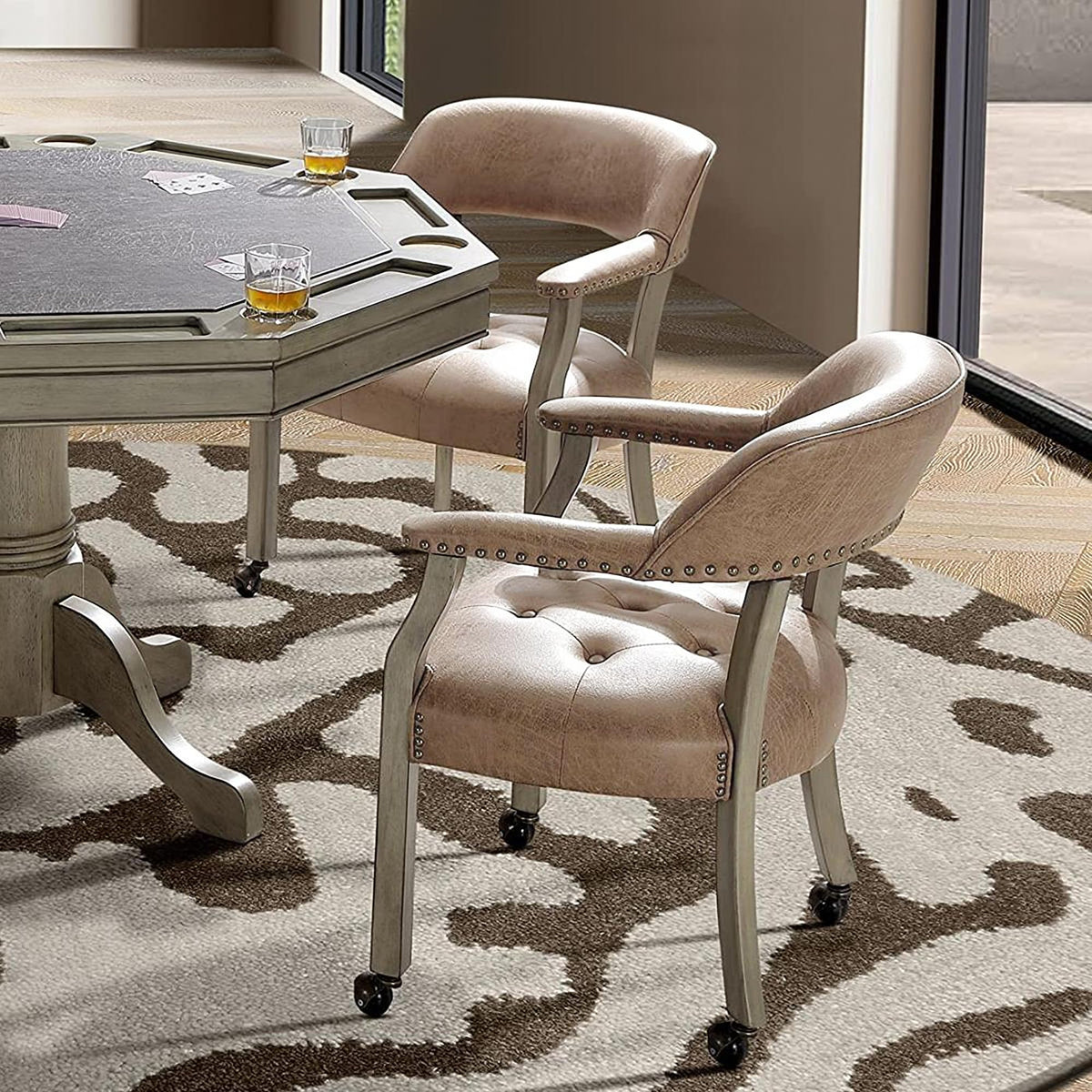 Large with Casters and Arms, Rolling with Wheels, Solid Wood Boss Caption's Chairs, 26" D x 25.2" W x 31.5" H, Grey