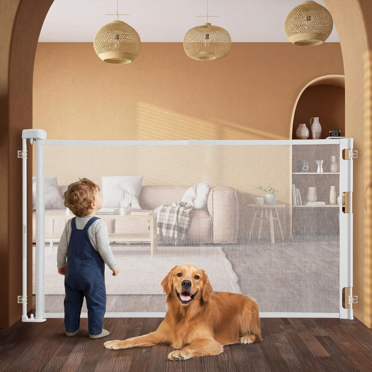 72 Inch White Retractable Baby and Dog Gate, Made in USA