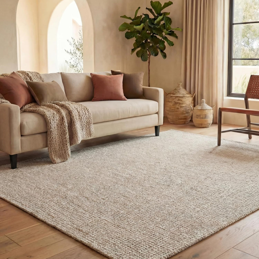 Abstract Area Rug, Wool Handmade Ivory & Grey ABT468G