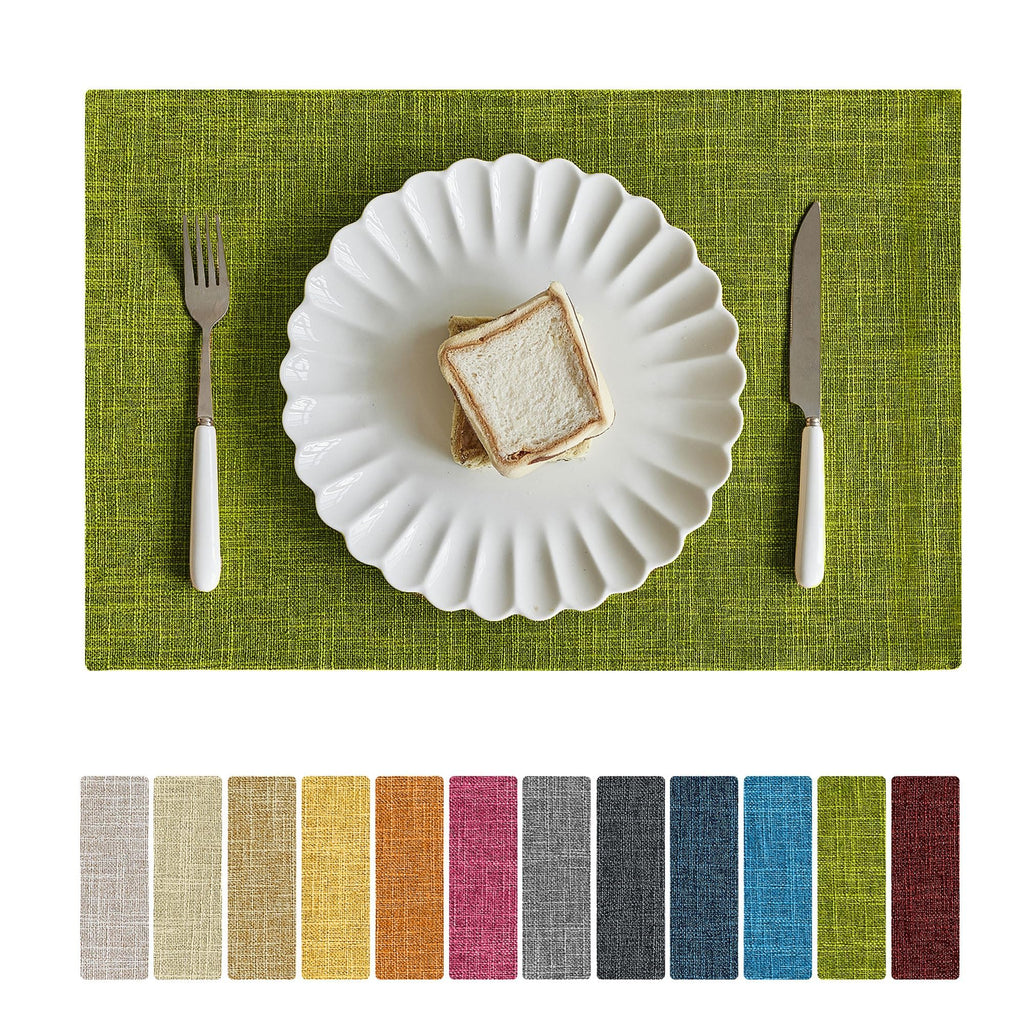 Faux Linen Cloth Placemats Set of 12-12 x 18 Inch, Lime Green