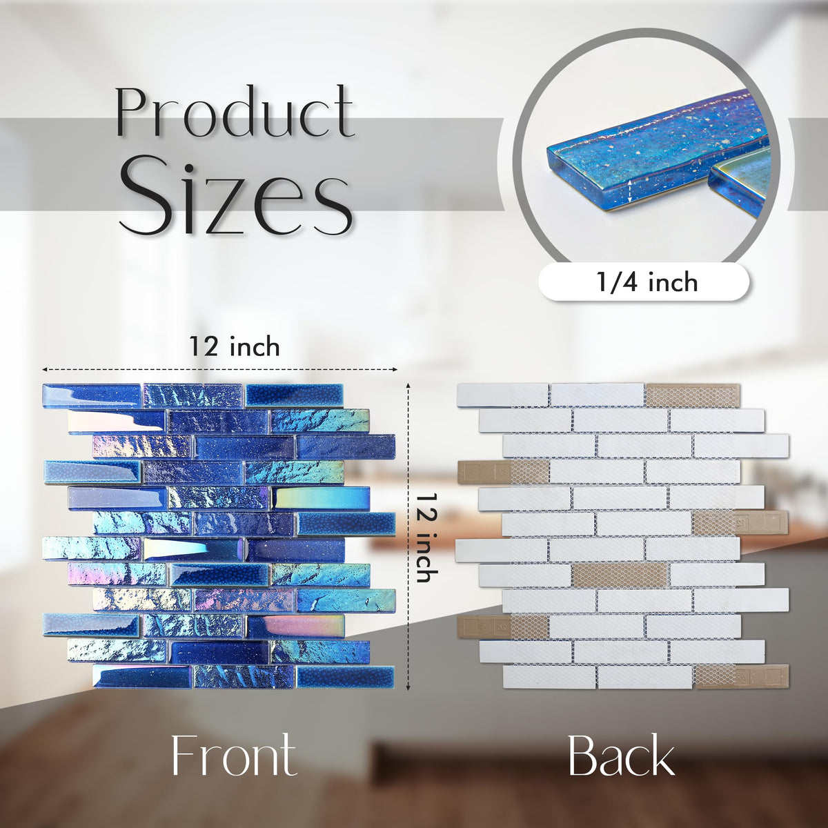 Blue Glass Porcelain Tile Box of 5 Square Feet Iridescent Starry Sky Backsplash Tile for Swimming Pool Kitchen