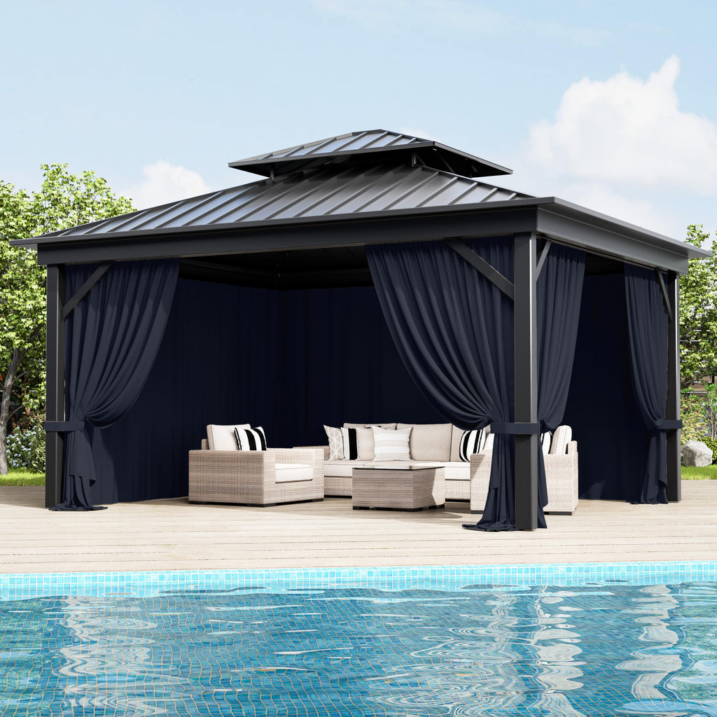 Outdoor Gazebo Curtain Replacement Universal 4-Panel Sidewalls 10' X 13', Outdoor Patio Waterproof Privacy Curtain