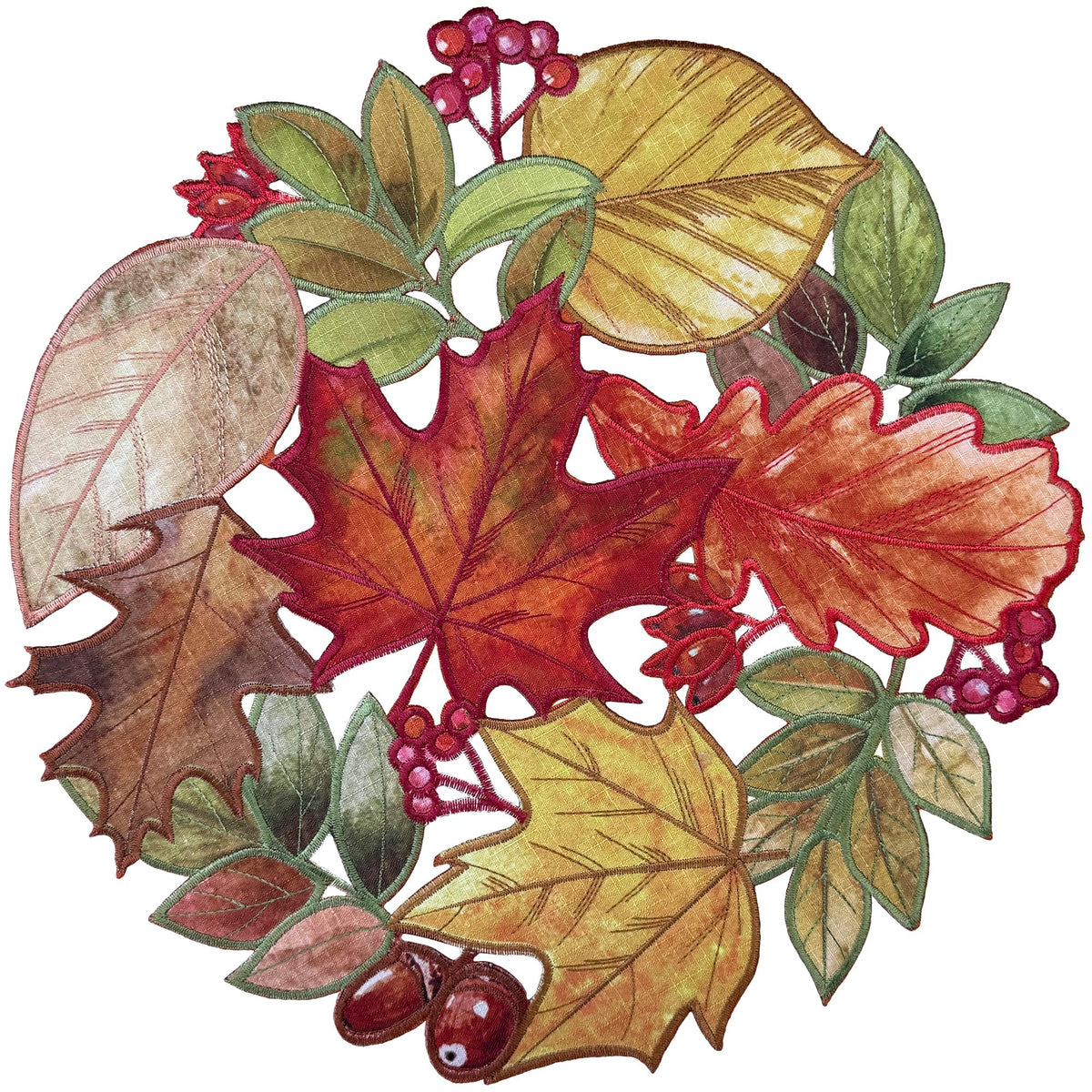 Fall Placemats Set of 4, 15 Inch Round Autumn Maple Leaves Cutwork Embroidered Placemats, Harvest Thanksgiving Table
