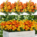 12 Bundles Fall Artificial Flowers for Outdoor Indoor, Fake Silk Daisy with Leaves, Autumn Faux Flower for Garden