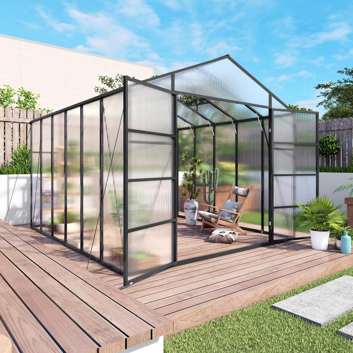 86" H Extra Tall Polycarbonate Greenhouse Kit Backyard Garden, Heavy Duty Aluminum Frame Plant Green House with
