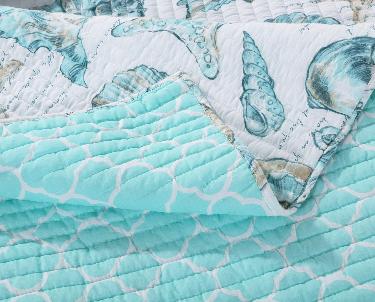 Barefoot Bungalow - GL-1709GMSK Cruz Coastal Quilt Set, 3-Piece, White
