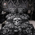 Gothic Skull Comforter Set in a Bag 7 Pieces, Halloween Flower Skeleton Bed Set Twin, Bohemian Victorian Style Bedding