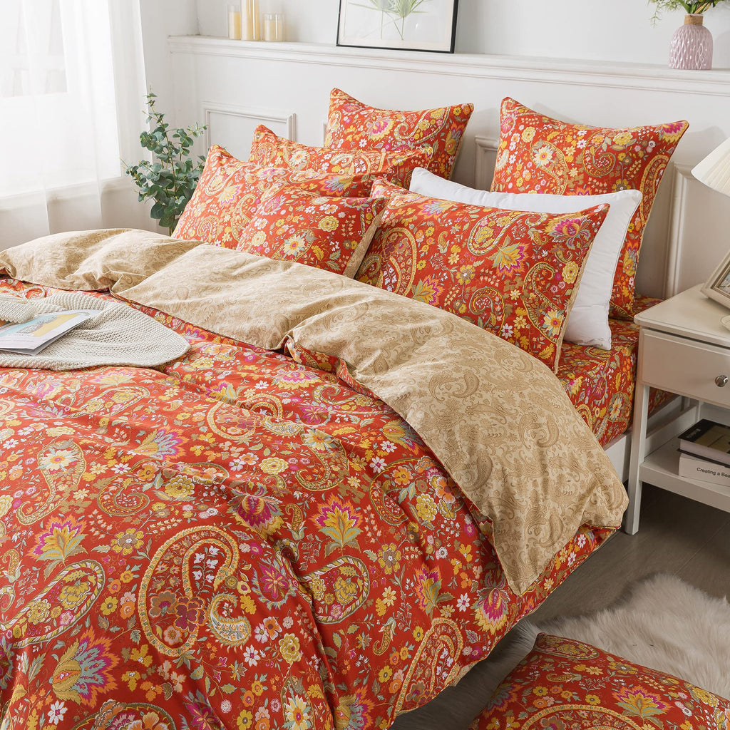 Paisley Duvet Cover Set Full Bohemian Damask Paisley Bedding Luxurious Orange Fall Boho Paisley Comforter Cover Set