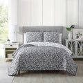 Resort Annabella Floral Dark Grey 3-Piece All-Season Soft Woven Matelasse Jacquard Reversible Cotton Blend Quilt Set