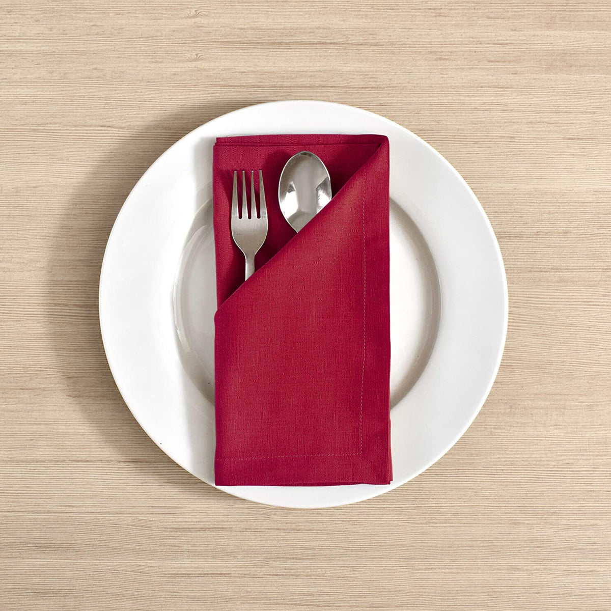 Cloth Napkin, 100% Cotton, Set of 12, 18x18 inch, Tango Red
