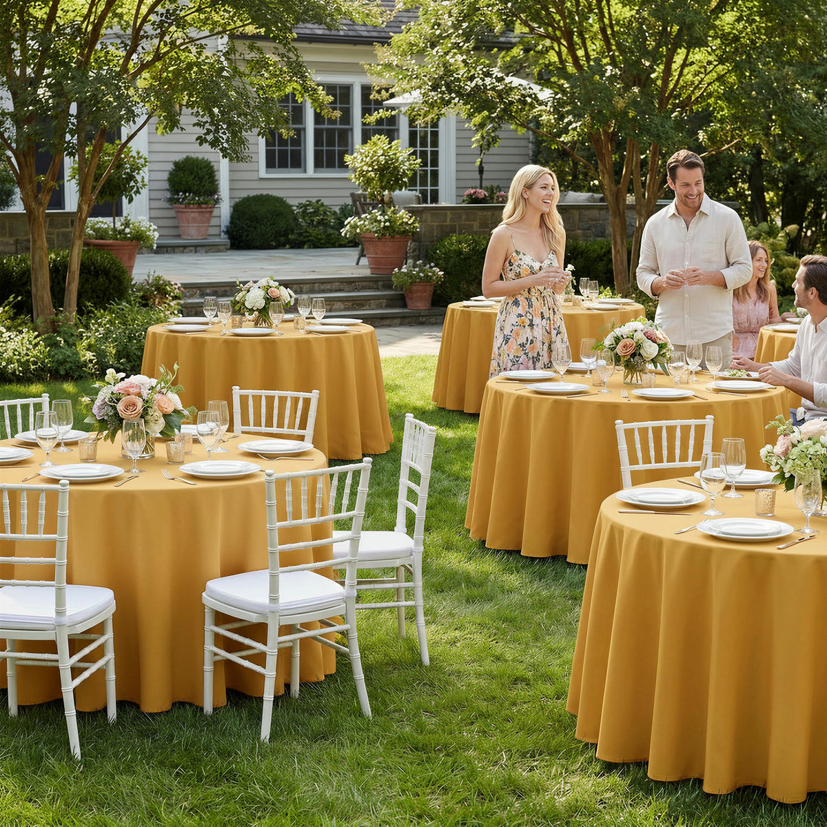 6 Pack Gold Round Tablecloths - 108 Inches in Diameter