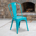 Teal-Blue Metal Indoor/Outdoor Stackable Chair