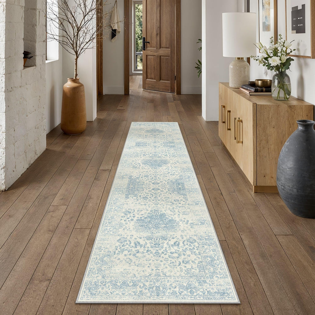 Blue 2x10 Runner Rug Washable Vintage Rug Carpet