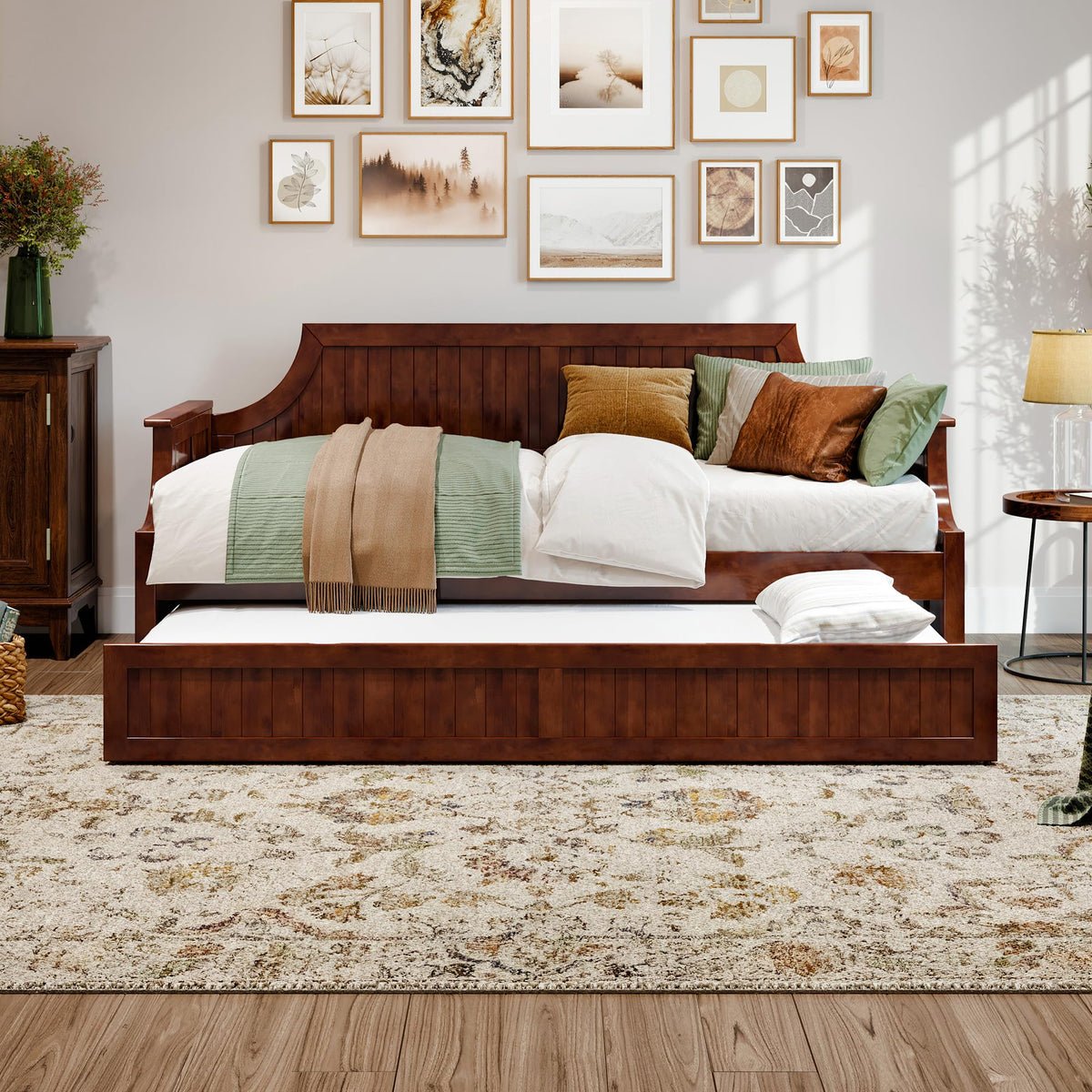 Cambridge Twin Wood Daybed with Twin Trundle, Walnut