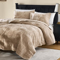 Velvet Quilt Set, Beige Khaki Tan Taupe Camel, 3 Pieces