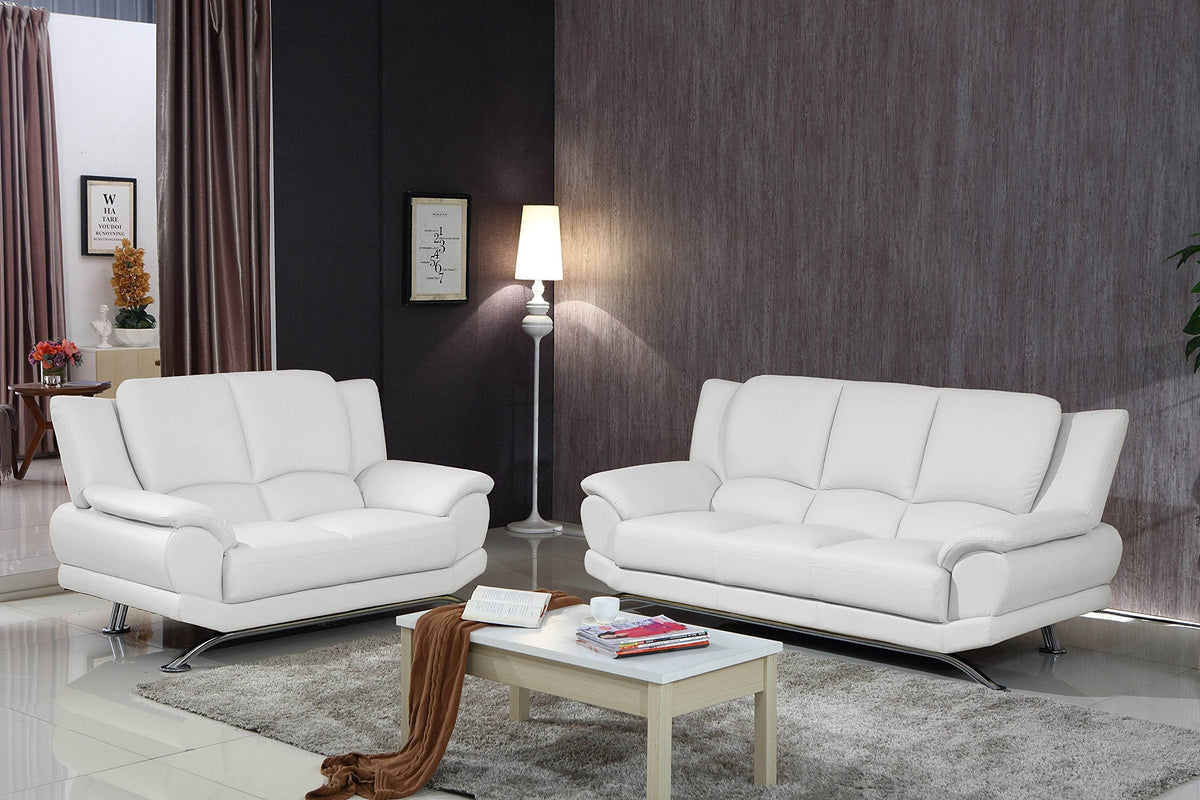 Milano Contemporary Leather Sofa Set (White)