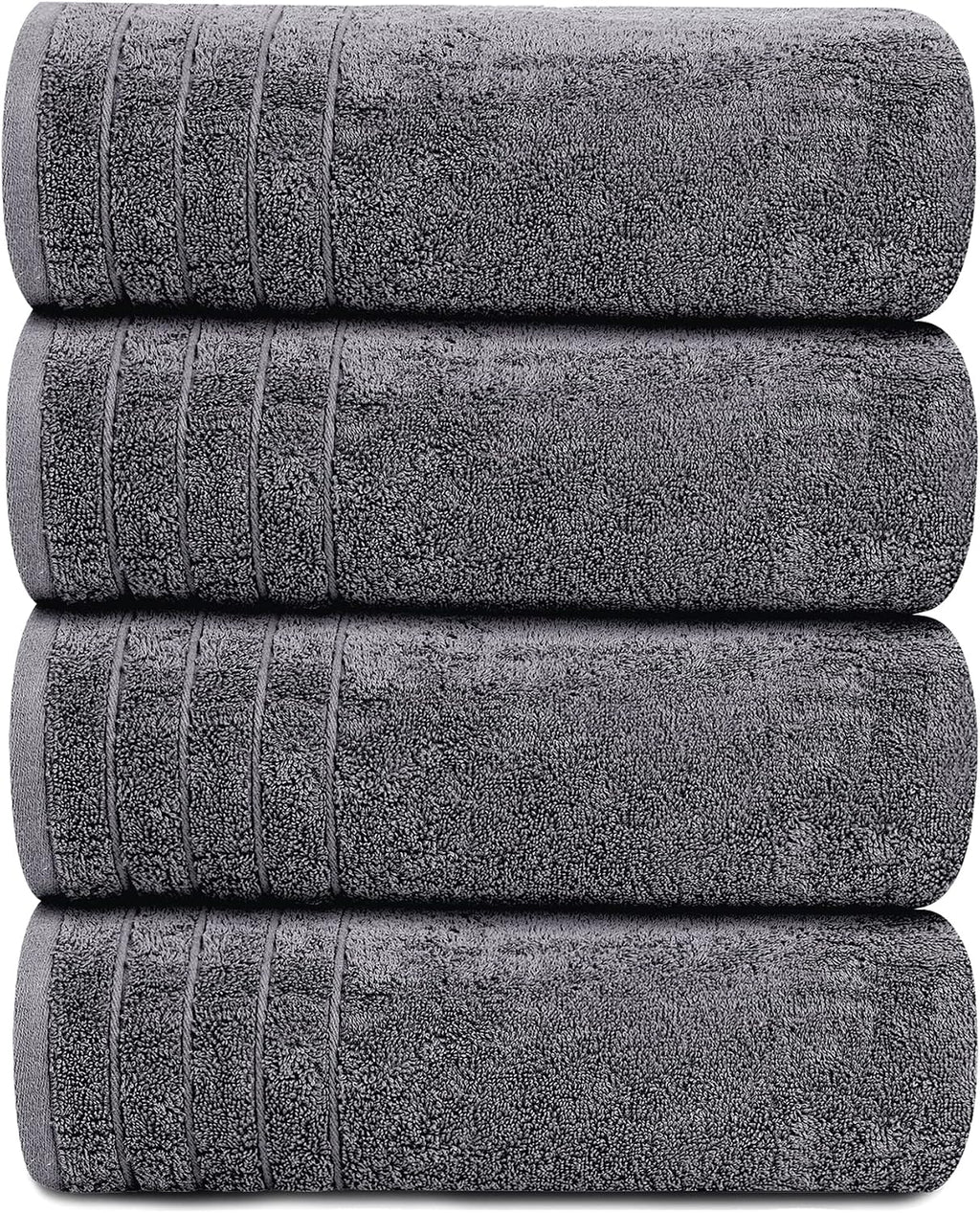 4 Piece Extra Large Bath Towels 30 x 60 Inches, Dark Grey | 100% Cotton, Larger & Lighter Weight, Quicker to Dry