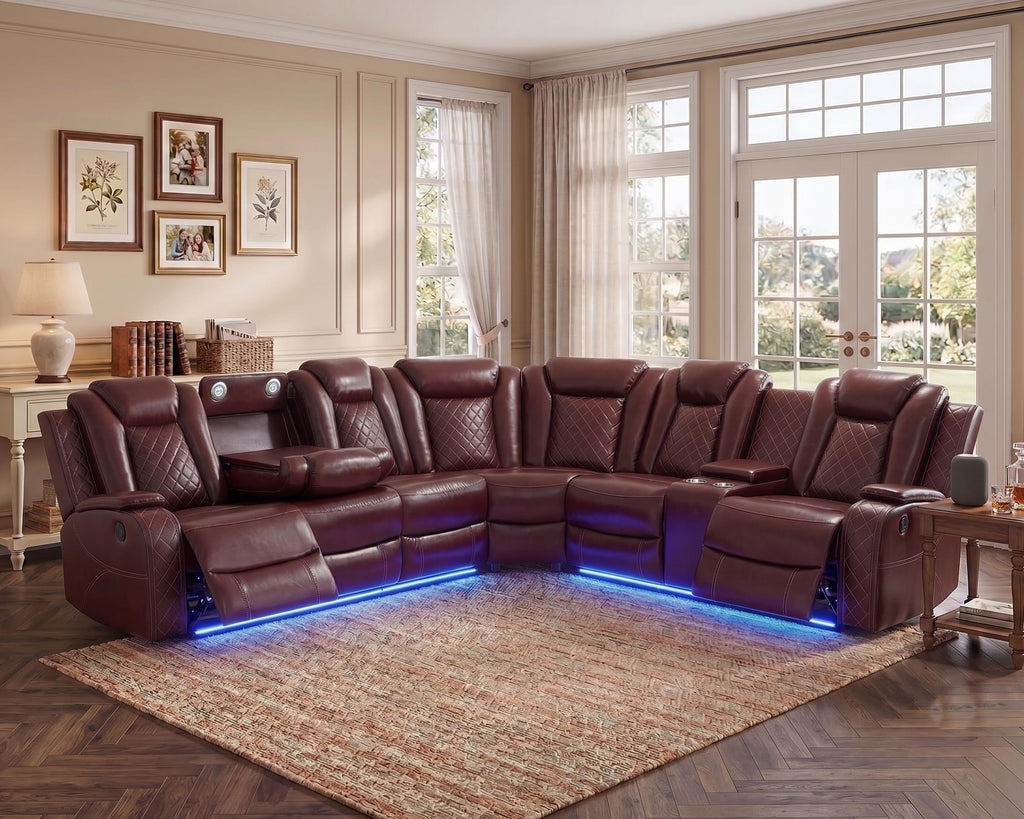 PU Leather Power Recliner Sectional, L-Shape Reclining Couch