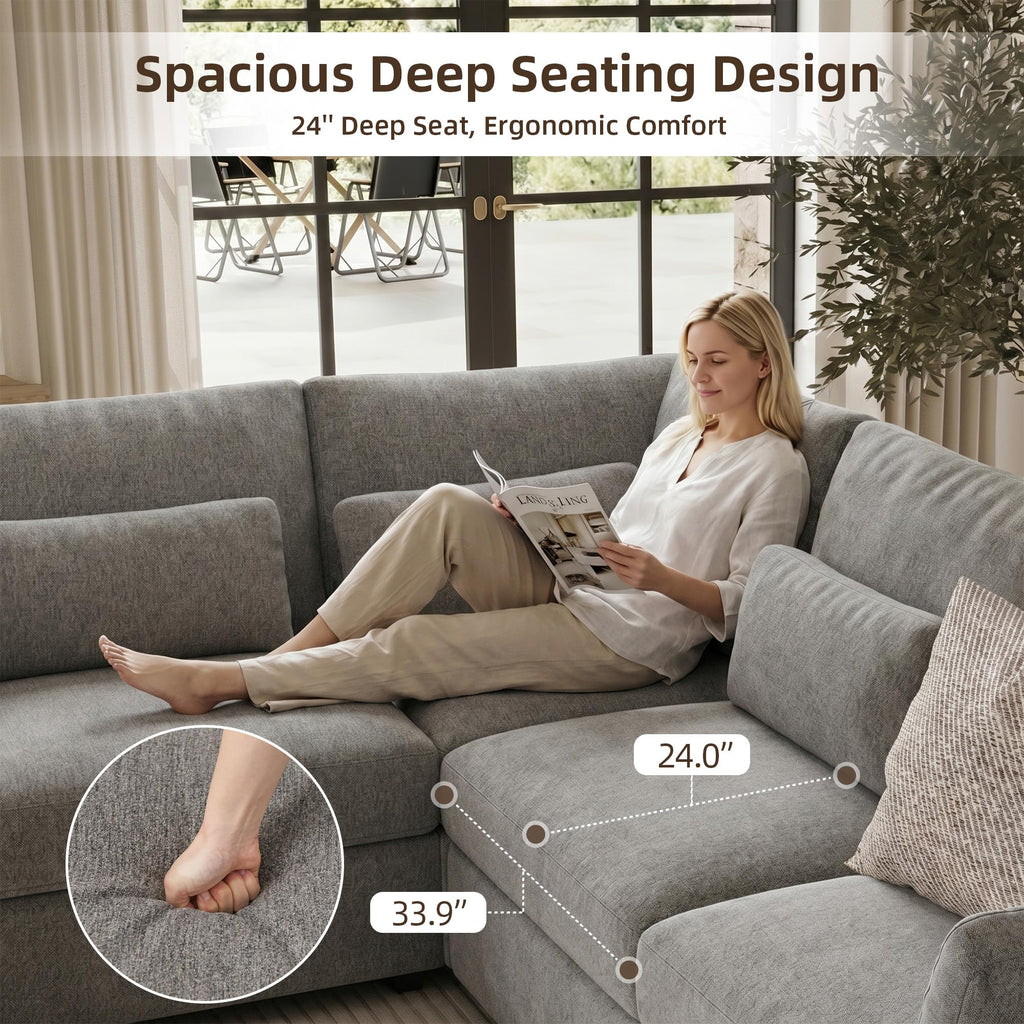 109.1'' Modular Sectional Sofa, L Shaped Oversized Extra Deep Couches, 5-Seat Chenille Couch with Wooden Legs