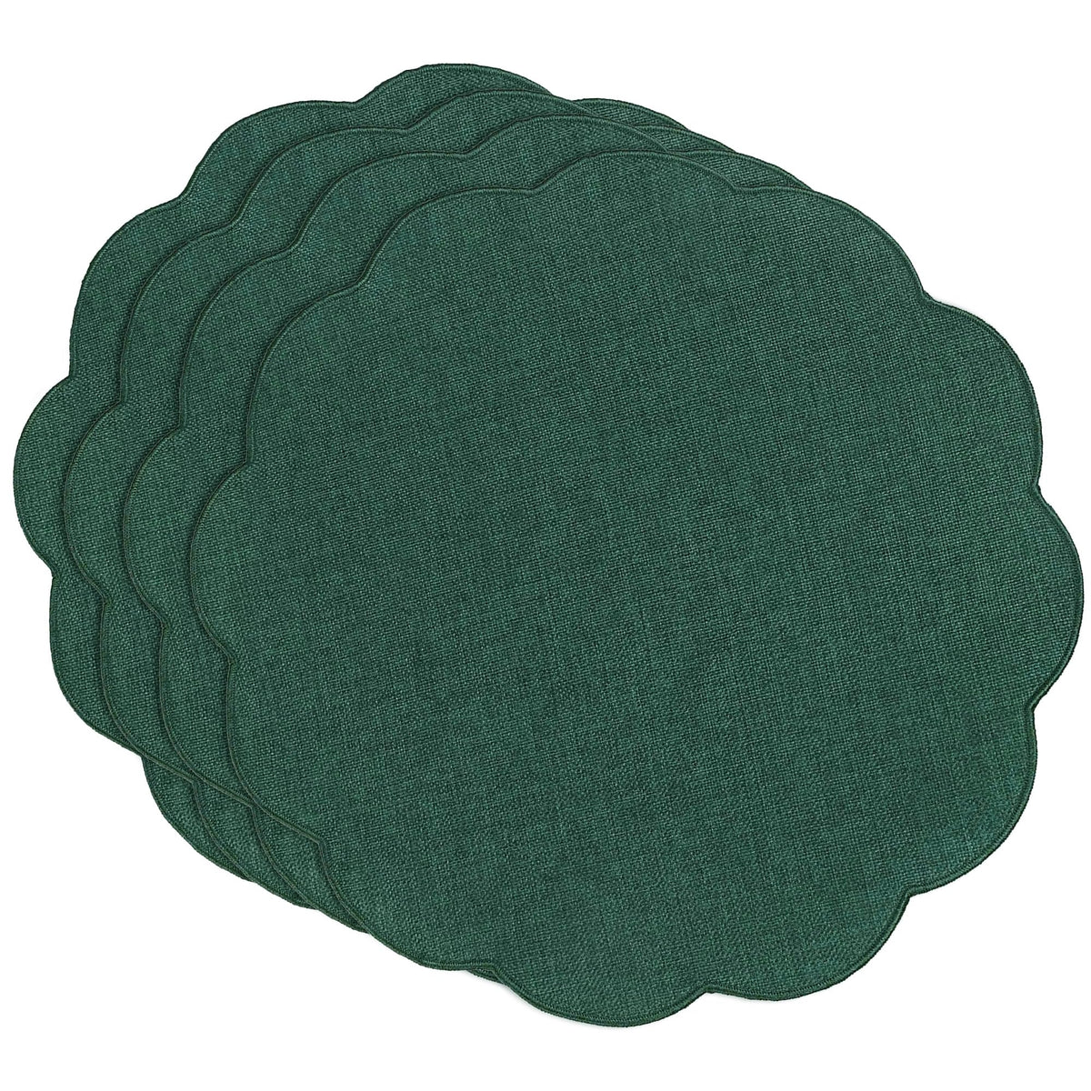 Round Scalloped Placemats Set of 4 15 Inch Faux Linen