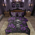 Sugar Skull Queen Comforter Set, 7-Piece with Purple Rose Floral