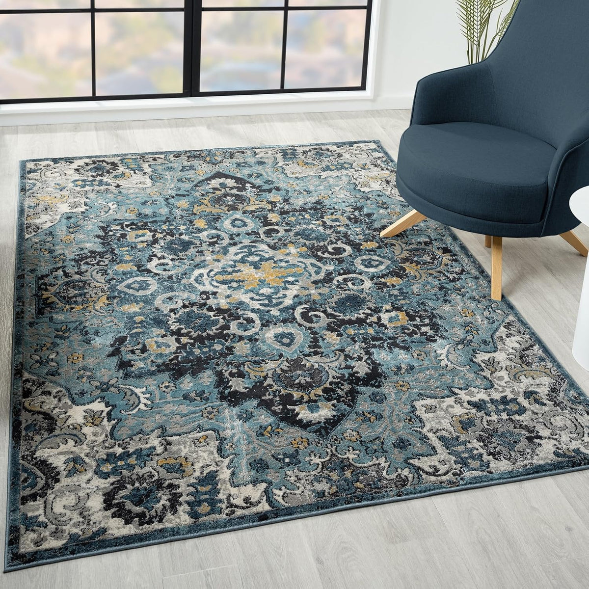 Moroccan Blue Medallion Area Rug s