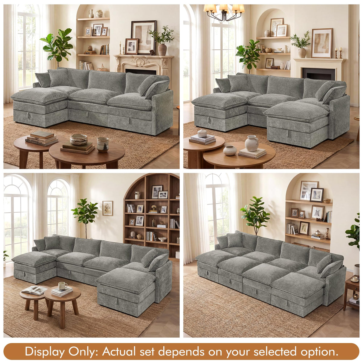 Modular Sectional Sofa Bed with Storage Ottomans, 135" Cloud Couch, 6-Seater Comfy Modern Couches with Pillows &