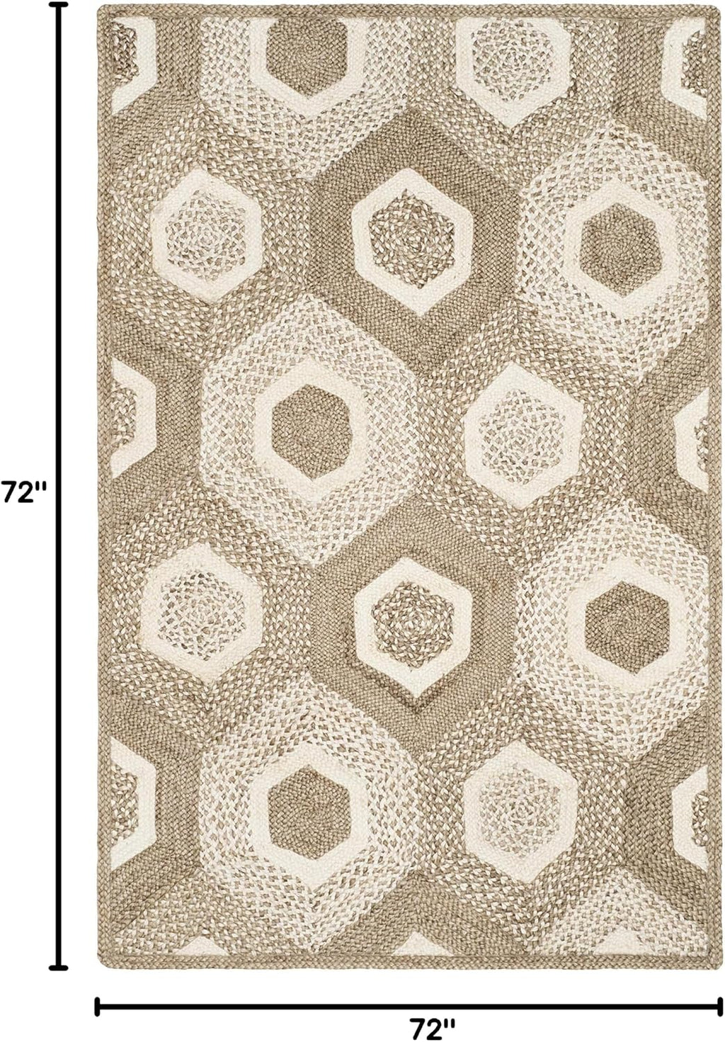 Natural Fiber Collection Area Rug - 6' Square, Grey & Ivory, Handmade Honeycomb Woven Jute, Ideal for High Traffic