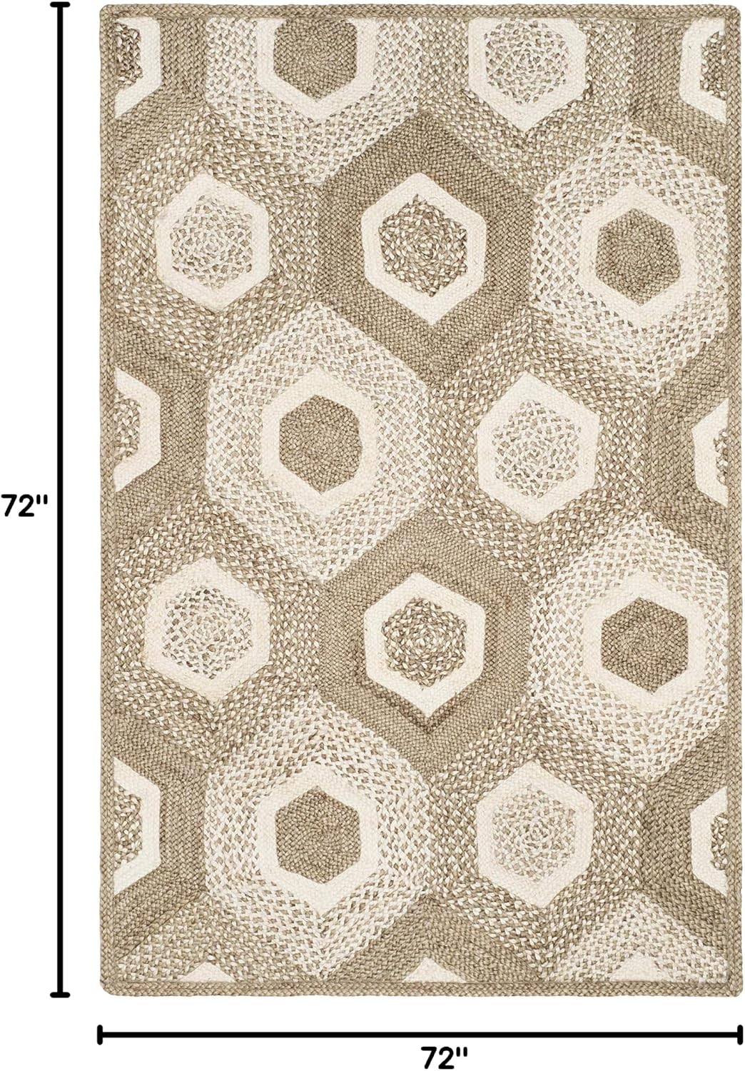 Natural Fiber Collection Area Rug - 6' Square, Grey & Ivory, Handmade Honeycomb Woven Jute, Ideal for High Traffic