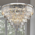 24-Light Chrome 7-Tier Crystal Chandelier, Grand Layered Fixture for Stairwells