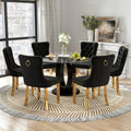 Modern 47" Clear Glass Round Dining Table Set, 7 PCS Luxury Circle Glass Top Kitchen Table with Gold Decorative