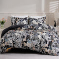 Floral Duvet Cover Set, 3-Piece Soft Microfiber with Black Lining