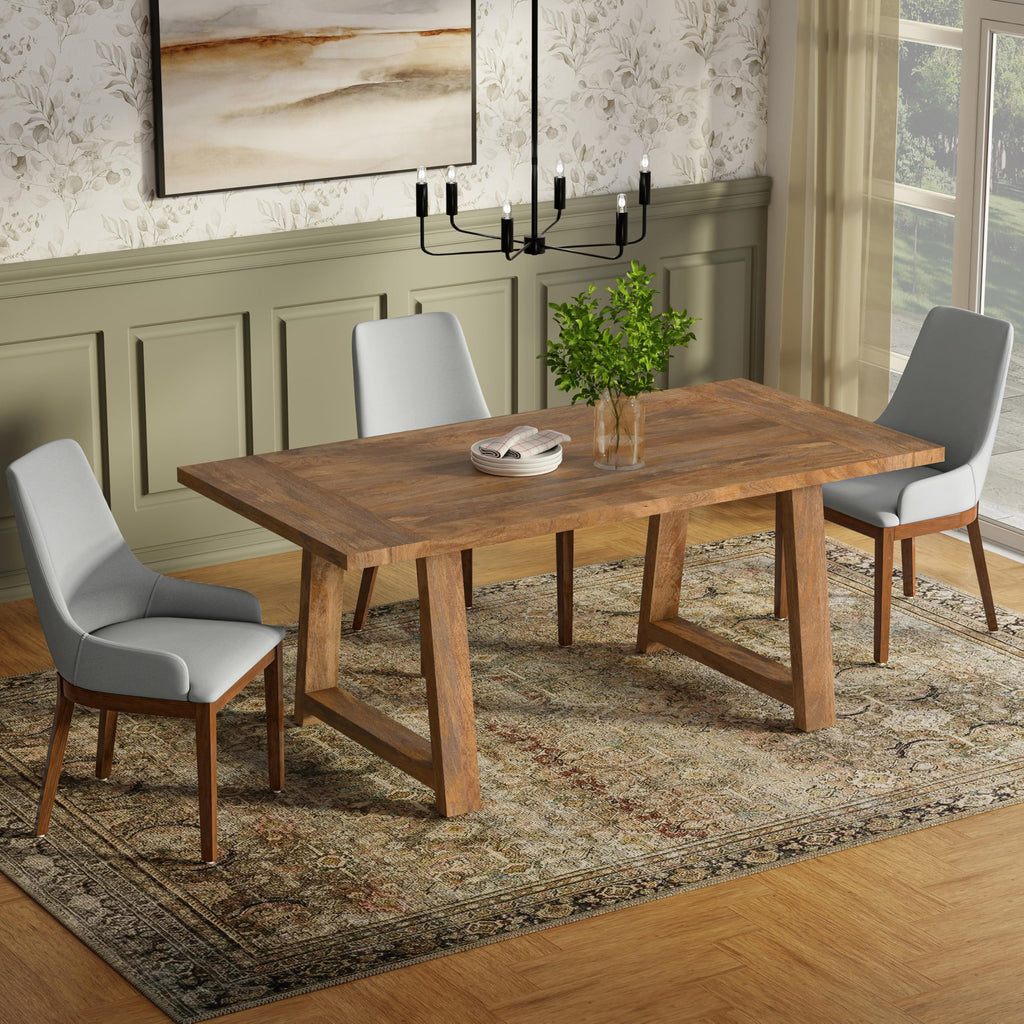Whitley 72" Wide Solid Mango Wood Dining Table in Burnt Wax