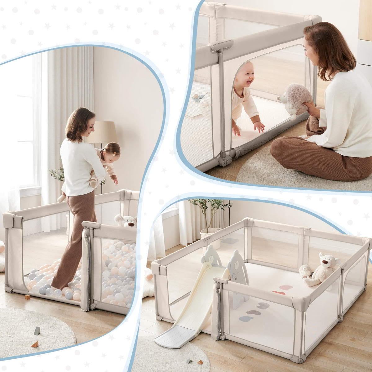 Baby Playpen, 79x71 Inch Baby Gate Playpens for Babies and Toddlers, Extra Large Playpen with Door Play Yard for