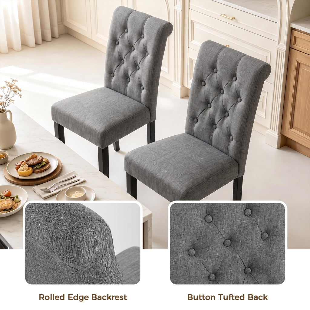 Set of 6, Modern Armless Parsons Side Chairs, Upholstered Button-Tufted Fabric Dining Kitchen Chairs with Solid Wood