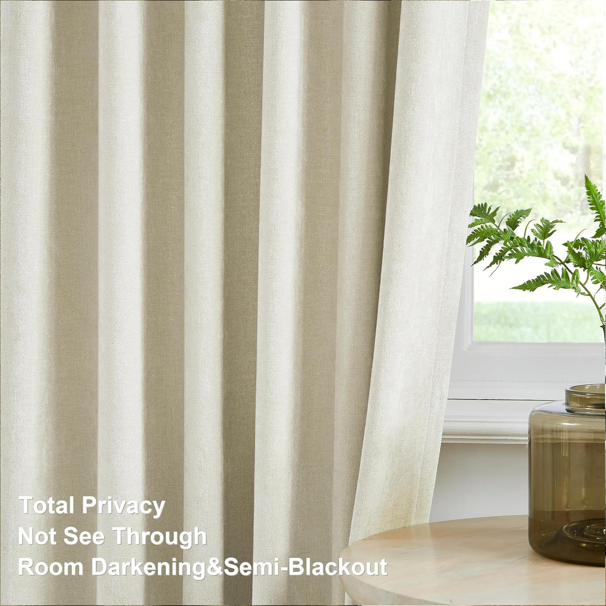Ivory Beige Pinch Pleated Curtains (Set of 2 Panels) Velvet Chenille Light Filtering Window Curtains for Living Room Bedroom