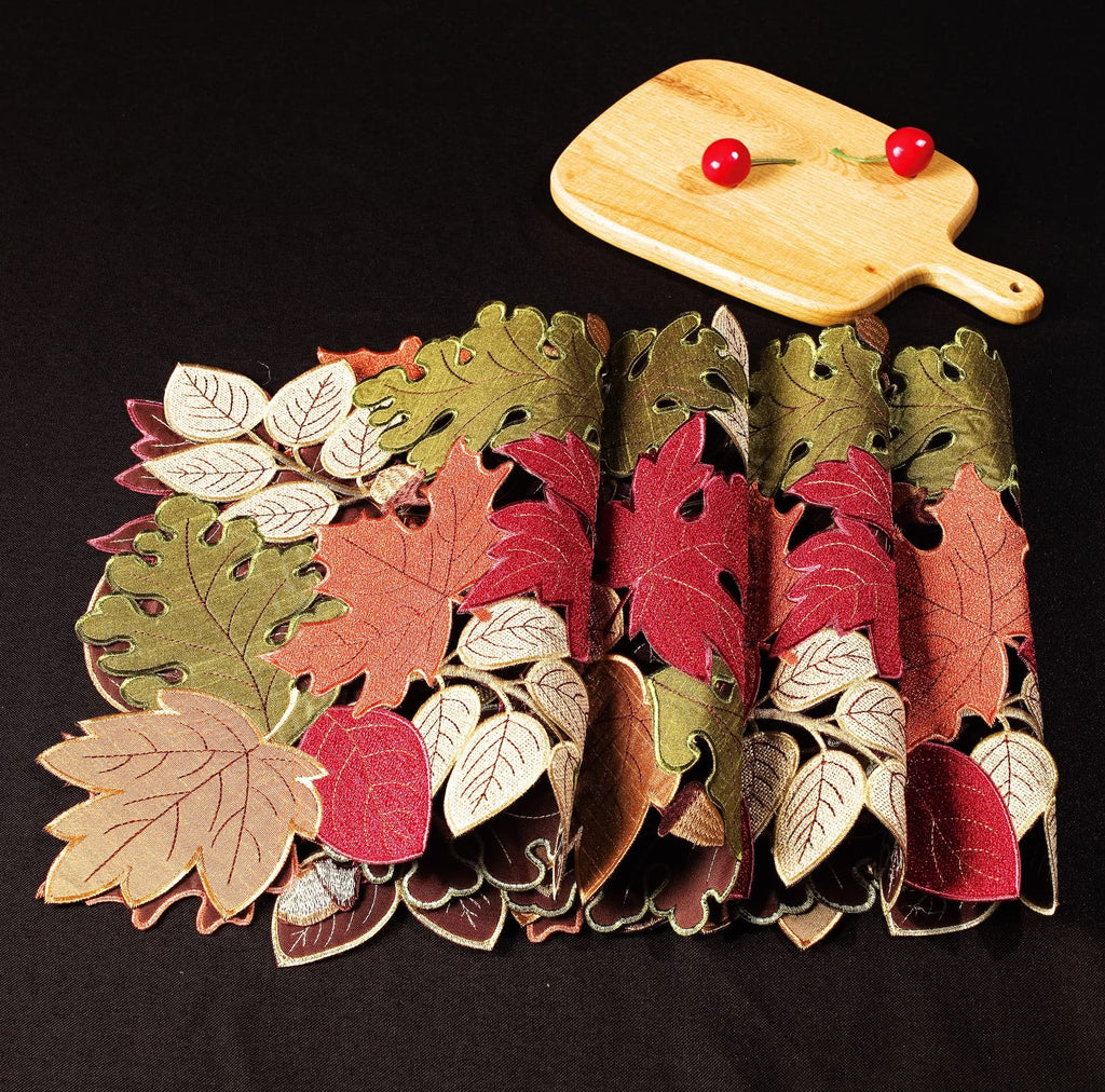 Fall Placemats Set of 4, 13inch x 19inch, Fall Decorations Kitchen Dining Table, Thanksgiving Harvest Autumn Maple