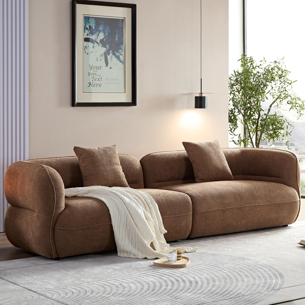 Curved Sectional Sofa, 4 Seat, Solid Wood Frame, Velvet