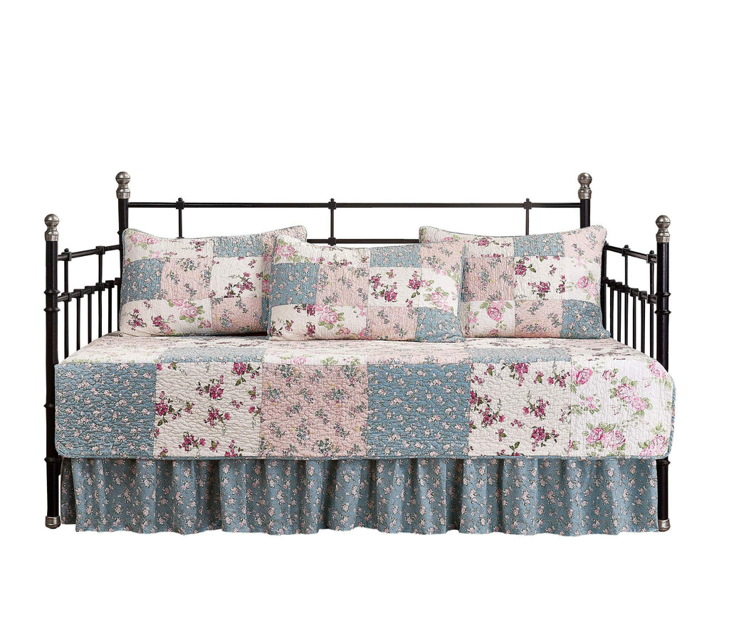 Abbi 5-Piece Daybed Bedding Set Shabby Chic Floral Daybed Cover Pre-Washed Cotton Patchwork Daybed Set