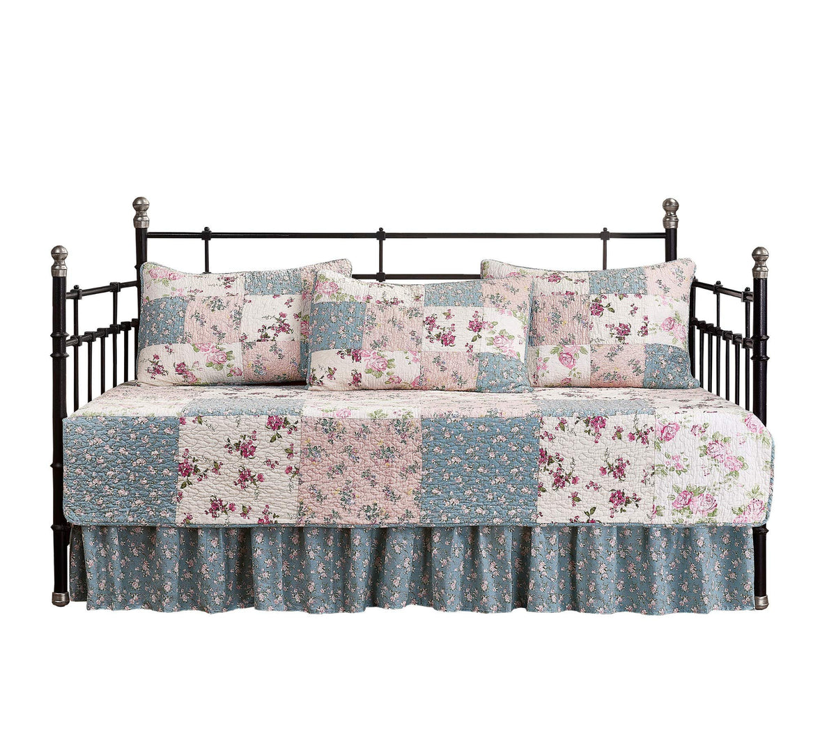 Abbi 5-Piece Daybed Bedding Set Shabby Chic Floral Daybed Cover Pre-Washed Cotton Patchwork Daybed Set