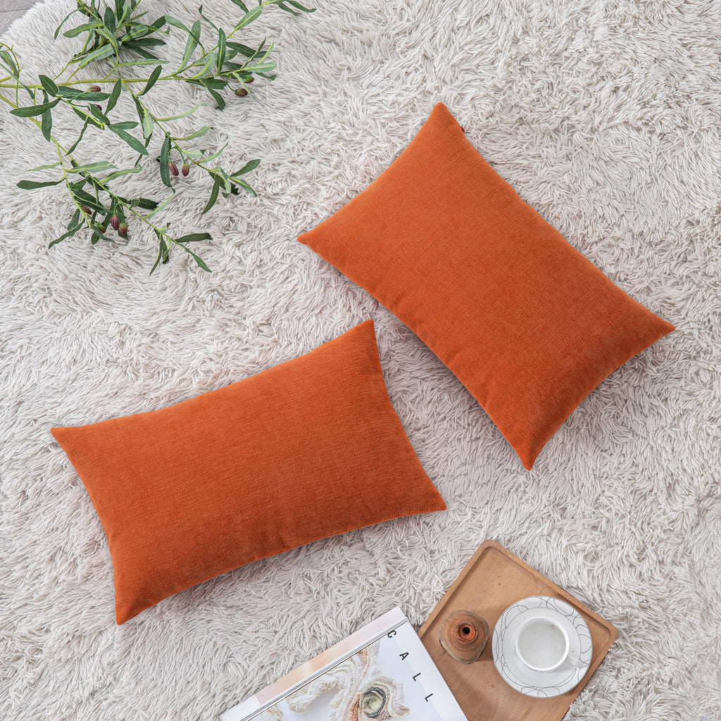 Lumbar Pillow Decorative Rectangle Throw Pillow Covers 12"x20" Inch Set of 2, Super Soft Chenille Pillowcase Bedroom