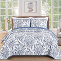 Quilt, Blue Quilt Bedding Set with 2 Pillowcases, Botanical Quilts for Bed, Soft Microfiber Lightweight