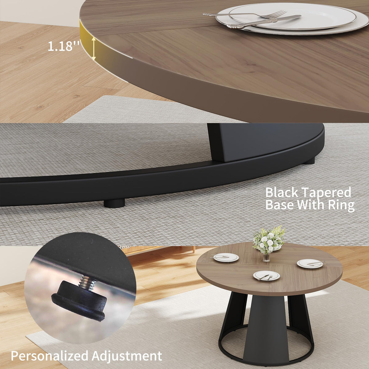 Inspired Saarinen Style 47.2" Round Dining Table Set for 4, Modern Wood Table with 4 Upholstered Leather Chairs, Metal Pedestal Base