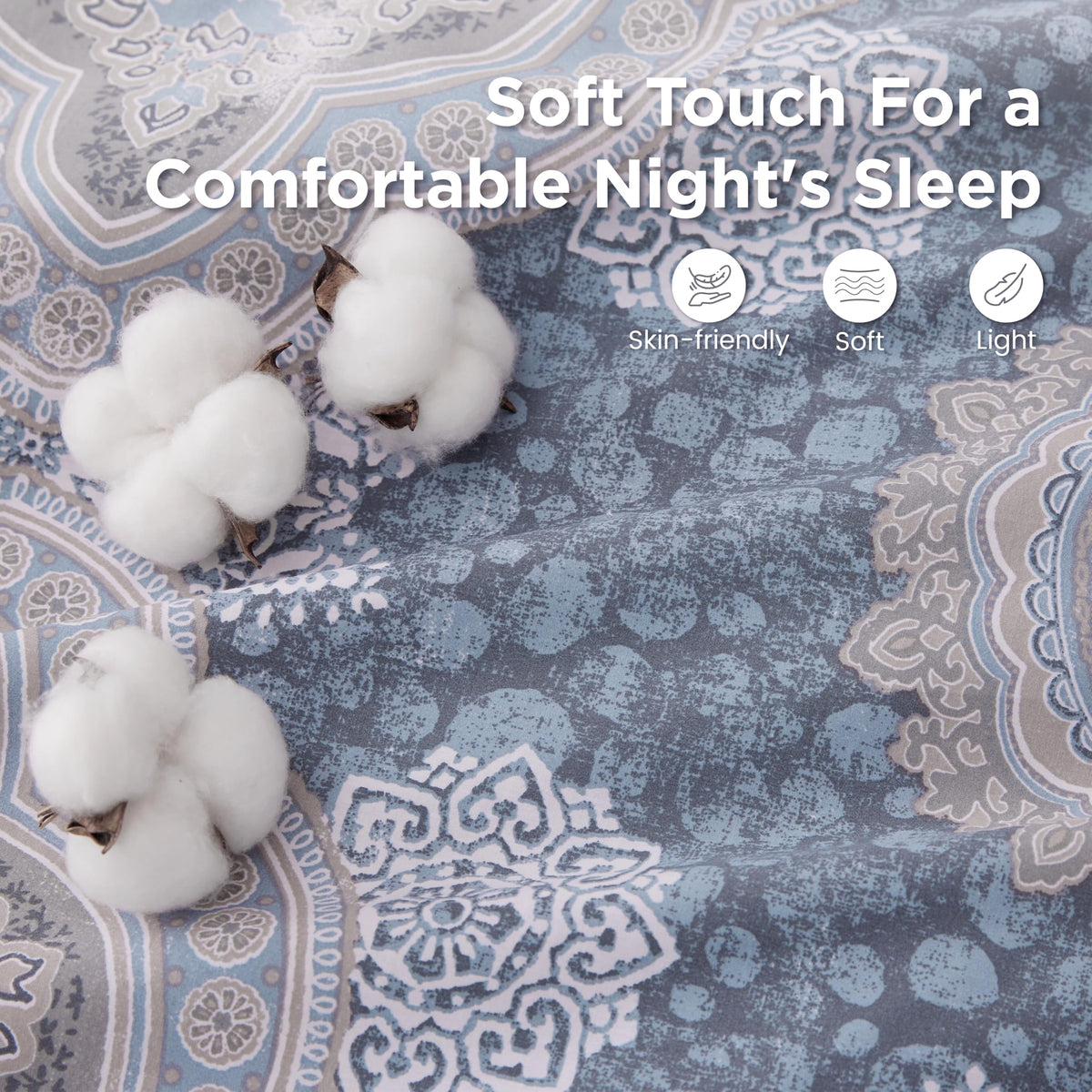 Cotton, Damask, King Comforter Set, 3 PCS, Foggy Blue