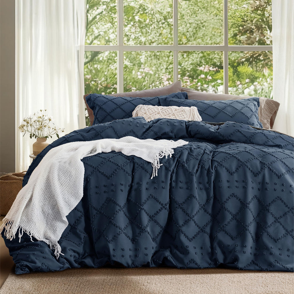 Navy Boho Duvet Cover, Soft Vintage Embroidery