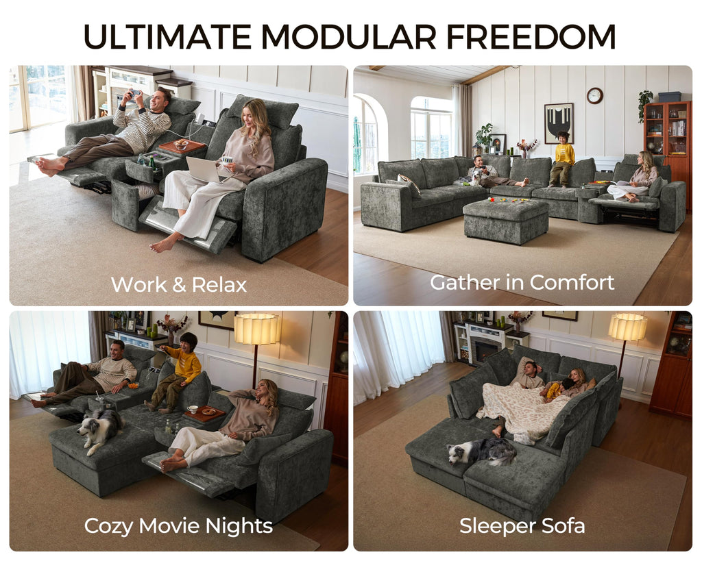 103" Modular Power Reclining Sectional 2 Seater Loveseat Sofa, Chenille