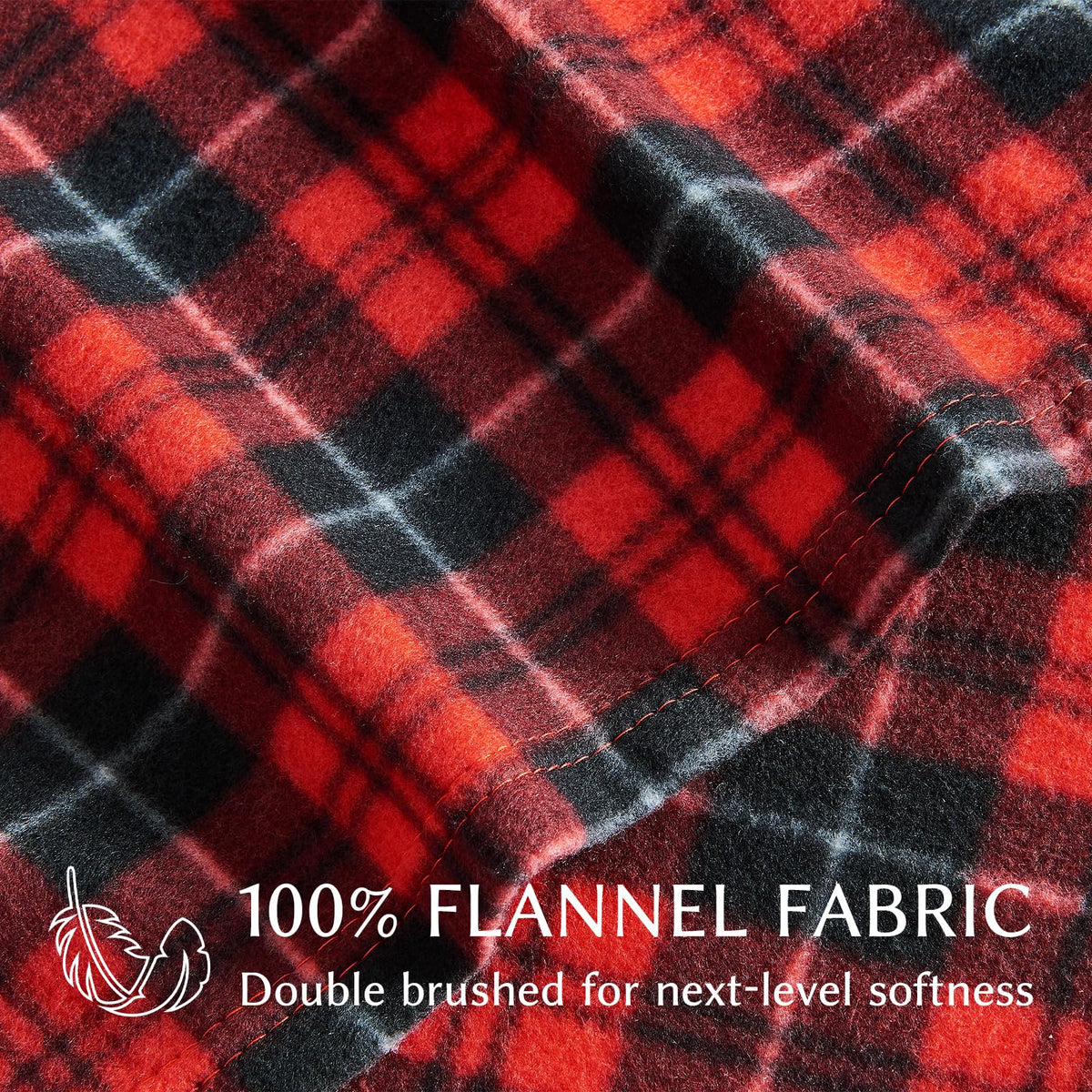 Flannel Sheets, Red Plaid Soft Warm Winter Bed Sheets