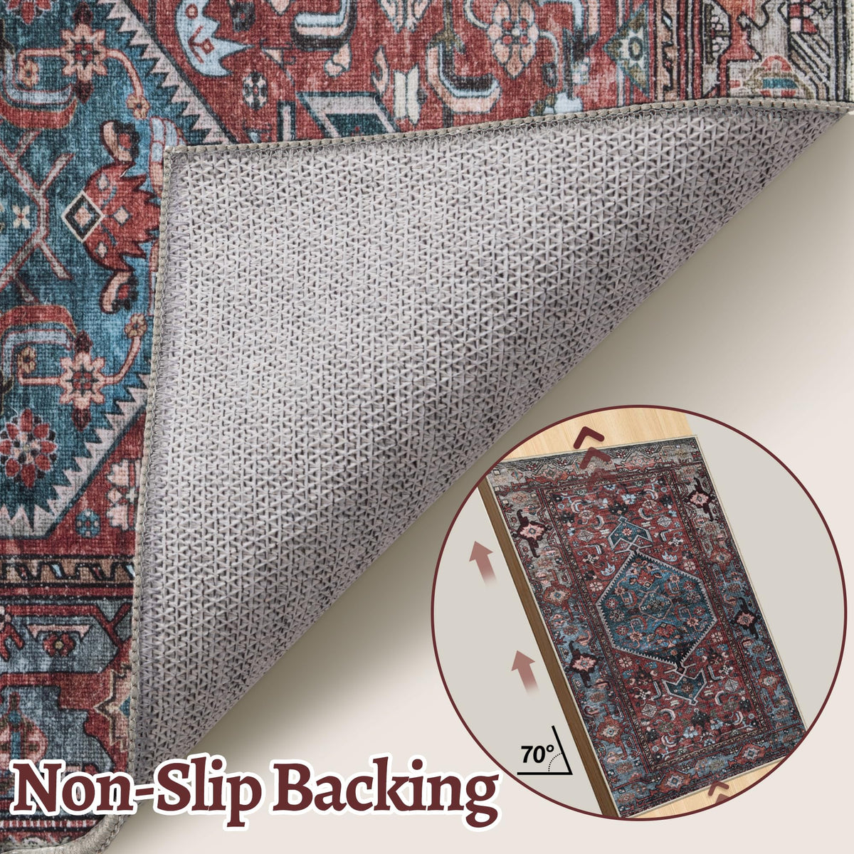 Oriental Red 2x4 Washable Entryway Rug, Throw Runner Rugs Non Slip