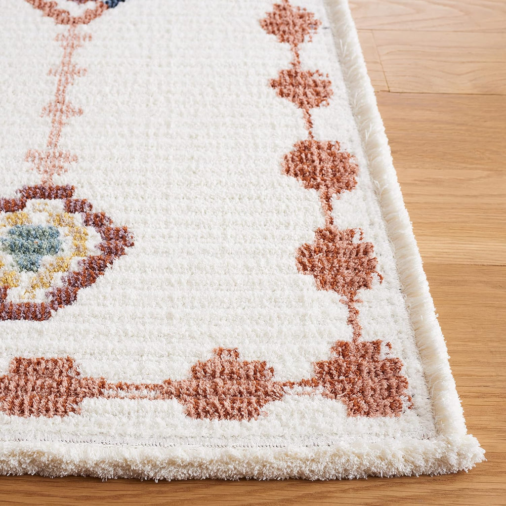 Marrakech Collection Area Rug, Ivory & Multi, Moroccan Boho Tribal Rustic Design, Non-Shedding & Easy